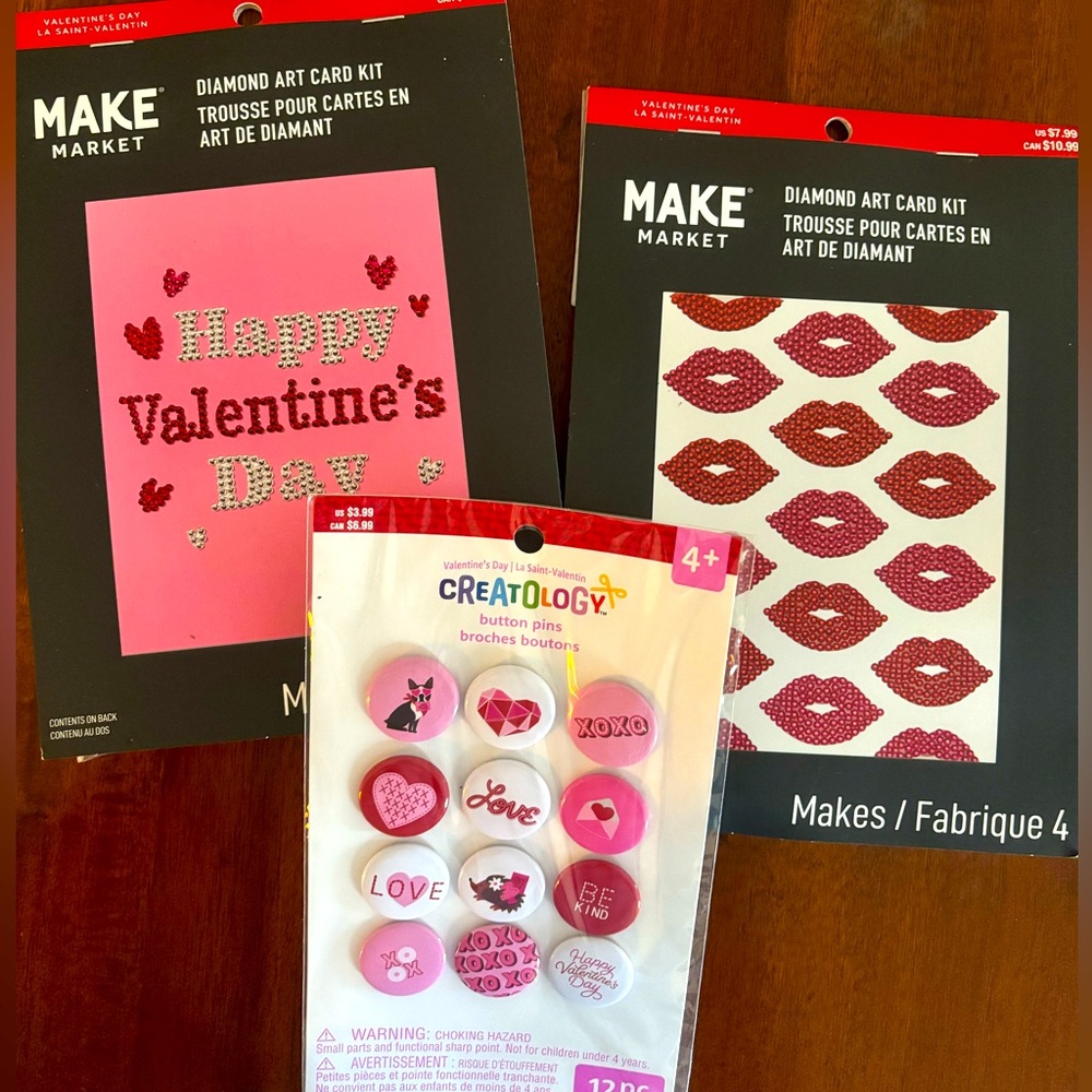 Valentine's Day Diamond Art Card Kit and Button Pins